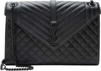 Saint Laurent Black Matelasse Leather Monogram Large Shoulder Bag (Authentic Pre-Loved)