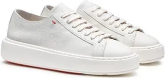 Santoni Tumbled Leather Sneaker in White at Nordstrom, Size 8.5