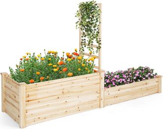 Costway Costway - Cama Elevada De Jard&iacute;n De 2 Niveles, Macetero De Madera Con Enrejado Y Fondo Abierto Cultivo De Flores, Plantas Y Hierbas, Cantero Rectangul
