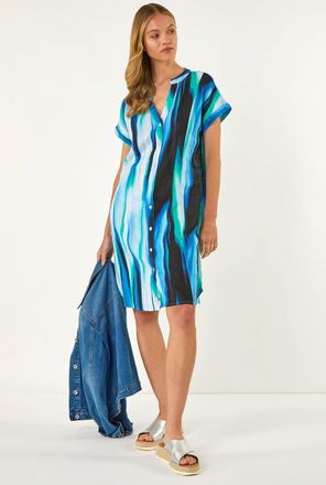 Roman Abstract Printed Linen Shift Dress