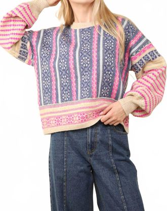 Very J Womens Opal Oversized Cozy Printed Knit Sweater In Multi Color