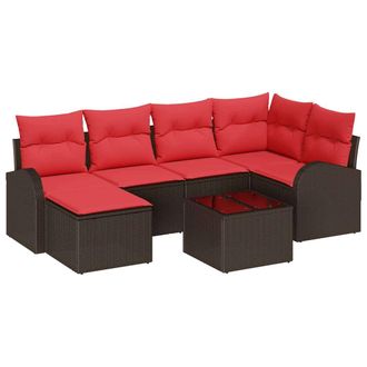 vidaXL Conjunto De Sof&aacute; De Jard&iacute;n 7 Pcs Marr&oacute;n Rattan De Poli&eacute;ster Vidaxl