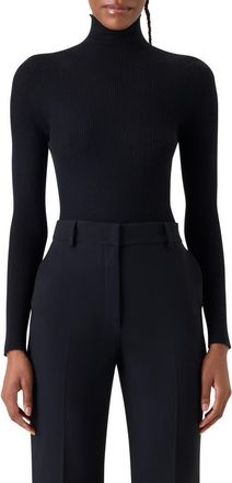 Akris Cashmere & Silk Rib Funnel Neck Sweater in Black at Nordstrom, Size 10