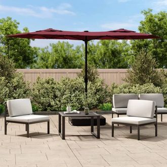 Berkfield Home Double-Head Parasol with LEDs Bordeaux Red 316x240 cm