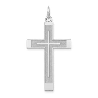Diamond2Deal 14K White Gold Laser Designed Cross Pendant