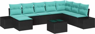 vidaXL Conjunto De Sof&aacute; De Jard&iacute;n 9 Uds. Negro Rat&aacute;n Sint&eacute;tico Vidaxl