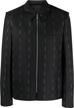 Givenchy Zwarte wollen blazer met all-over logo print - Heren - Zomerjassen - Zwart - L - Wol - Jassen