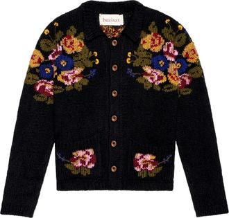 Baziszt Cardigan a fiori - Nero