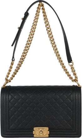 Chanel Black Leather Quilted New Medium Boy Bag (Authentic Pre-Loved)