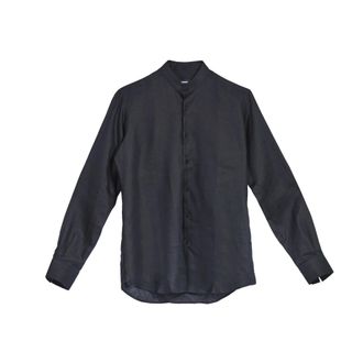 Karl Lagerfeld Camicia Koreana Lino - Heren - Casual Overhemden - Zwart - 4XL - Linnen - Overhemden