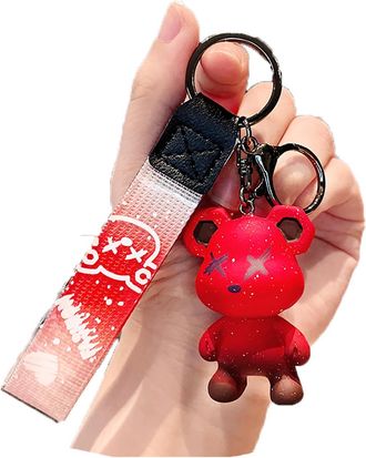 Generic Cute keychain for anyone. Suitable for birthday, Holiday Gifts gift, keychain car charm bag decoration (bear-red)