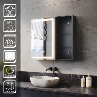 Elegant Lighting Bathrrom Wall Cabinet Illuminated LED Mirror with Shaver Socket Demister 3 Lighting Modes 650x600mm Open Storage Design Bathroom Cabinet