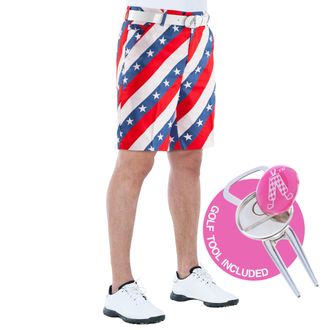 Royal & Awesome Pars and Stripes Mens Golf Shorts, American Flag Shorts USA
