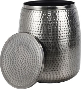 Happimess Merida Modern Rustic Hammered Metal Drum Storage Side Table with Lid in Antique Nickel at Nordstrom, Size Medium