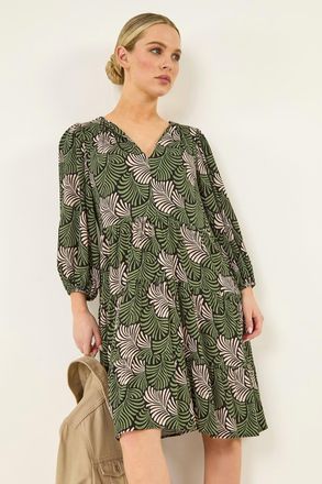 Roman Abstract Leaf Tiered Smock Dress