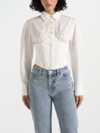 Mani&egrave;re De Voir Margot Cotton Corset Shirt in White at Nordstrom, Size 10