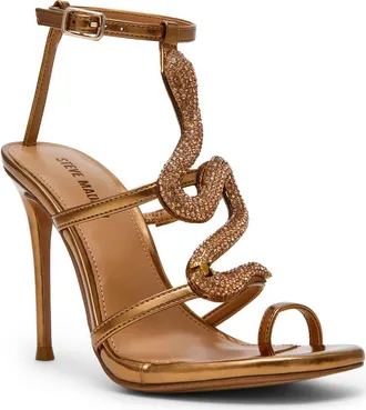Steve Madden Python Crystal Snake Ankle Strap Sandal in Bronze at Nordstrom, Size 6.5
