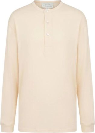 STUDIO NICHOLSON Hoodies & sweatvesten, Dames, Beige, L, Rutas Henley Top met Lange Mouwen