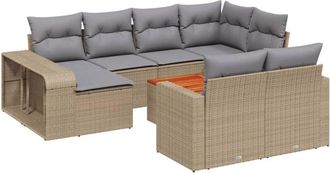 vidaXL Set De Sof&aacute;s De Jard&iacute;n 11pzas Con Cojines Rat&aacute;n Sint&eacute;tico Beige Vidaxl