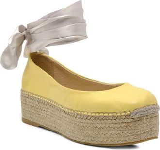 Free People Starboard Ankle Wrap Platform Espadrille in Lemon at Nordstrom, Size 10