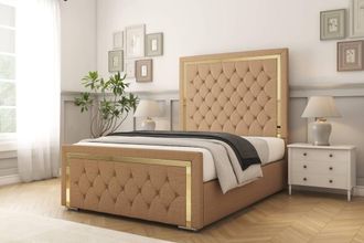 Comfort Beds Sofia Gold Dumfries Bed Frame - 50 Upholstered Headboard in Light Brown | Size: Single