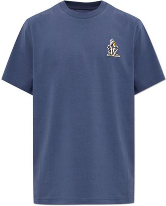 Moncler Tops, Heren, Blauw, XL, Katoen, T-shirt met Patch