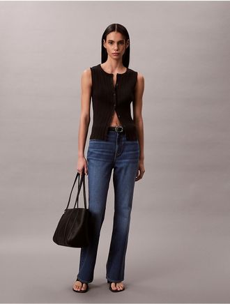 Calvin Klein Jeans Calvin Klein Womens Smooth Cotton Rib Button-Down Tank Top - Black - M