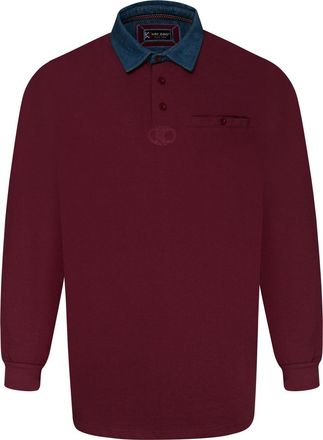 KAM Jeanswear Mens Long Sleeve Denim Collar Rugby Polo Shirt - Red - 3XL