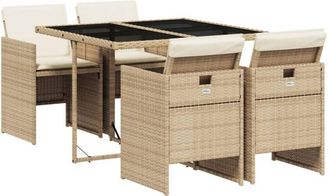 vidaXL Set Comedor De Jard&iacute;n 5 Pzas Con Cojines Rat&aacute;n Sint&eacute;tico Beige Vidaxl