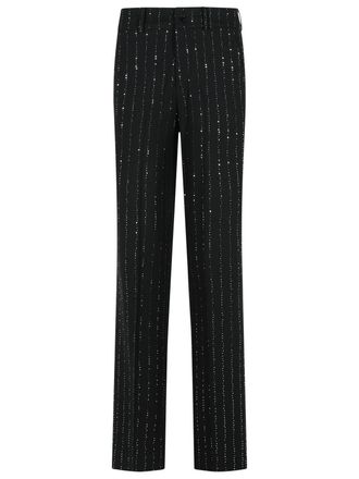 Philipp Plein Lady Fit Sequined Pants In Black Wool Blend