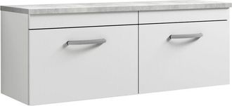 Nuie Nuie - Athena Wall Hung 2-Drawer Vanity Unit with Bellato Grey Worktop 1200mm Wide - Gloss White