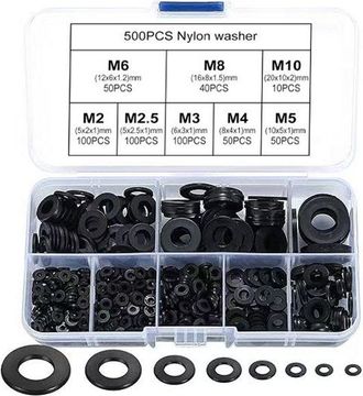 No Brand Juego De 1000 Piezas Que Incluye Arandelas De Pl&aacute;stico M2, M2.5, M3, M4, M5, M6, M8 Y M10, Arandelas Planas De Nailon, Tornillos Y Pernos, En Color Bl
