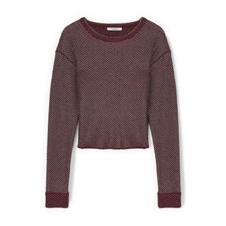 Motivi Lurex Mesh Knit Top - Dames - Ronde hals truien - Rood - M - Katoen - Truien & Vesten