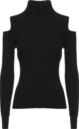 D.exterior Black Cut-Out Ribbed Viscose Turtleneck Sweater