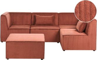 Beliani Modular Right Corner 4 Seater Sofa Golden Brown Corduroy with Ottoman 4 Seater Sectional Sofa Modern Design LEMVIG