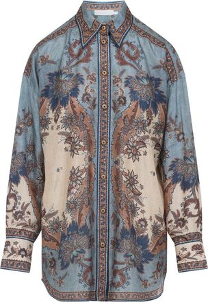 Zimmermann Blue Ascension Silk Shirt-Donna