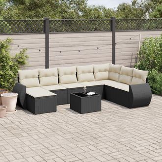 vidaXL Set De Sof&aacute;s De Jard&iacute;n 8 Piezas Y Cojines Rat&aacute;n Sint&eacute;tico Negro Vidaxl