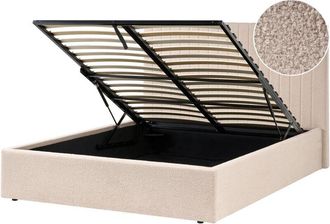 Beliani Ottoman Bed Beige Boucle Upholstery EU Double Size Tufted Headboard Storage Function VION
