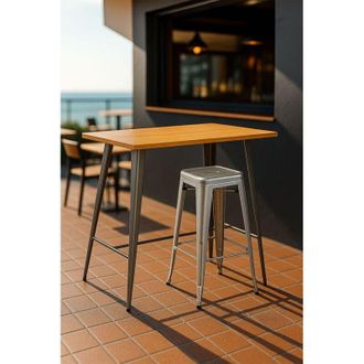 Regalos Miguel Mesas Comedor - Mesa Torix Alta Rectangular Madera Natural - Gris Metalizado