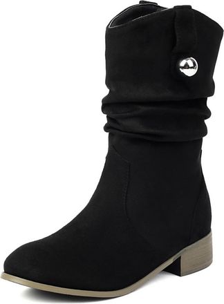 Generic Womens Slouch Mid Calf Boots with Metal Button Suede-Like Material Comfortable Slip Resistant Durable for Casual Daily Streetwear Fall Winter,Black,4.