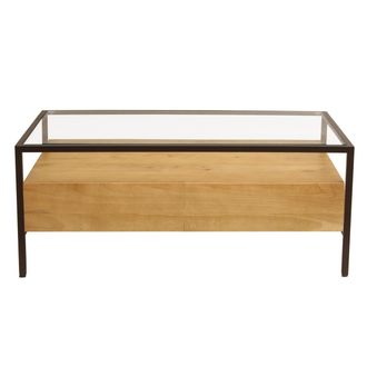 Miliboo Miliboo - Mesa De Centro Rectangular Con Almacenaje De Madera Maciza De Mango, Cristal Y Metal Negro 100 Cm Sita