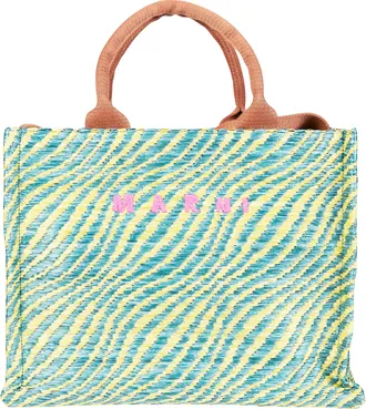 Marni Blue Basket Small Wavy Striped Tote Bag