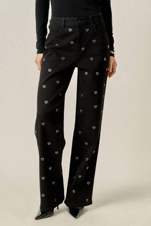 English Factory Rhinestone Heart Jeans In Black