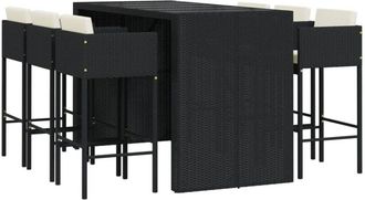 vidaXL 7 Piece Garden Bar Set with Cushions Black Poly Rattan Vidaxl