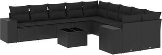 vidaXL Set De Sof&aacute;s De Jard&iacute;n 11 Pzas Y Cojines Rat&aacute;n Sint&eacute;tico Negro Vidaxl