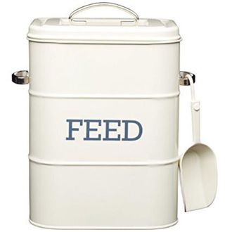Kitchen Craft living nostalgia Barattolo di Latta con Scritta Feed, da 3 kg, con Cucchiaio, Colore: Panna Antica