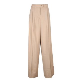 Sportmax Hoge taille wollen broek met zakken - Dames - Wijde Broeken - Beige - S - Wol - Broeken