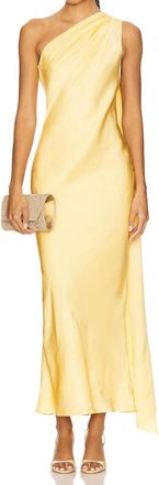 Alejandra Alonso Rojas Shoulder Dress With Cape In Light Gold