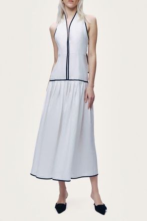 Nocturne Binding Detail Halterneck Midi Dress in Ivory at Nordstrom, Size X-Large Eu