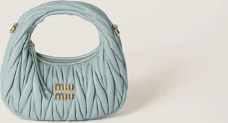 Miu Miu Wander Matelass&eacute; Nappa Leather Hobo Mini-bag, Woman, Powder Blue